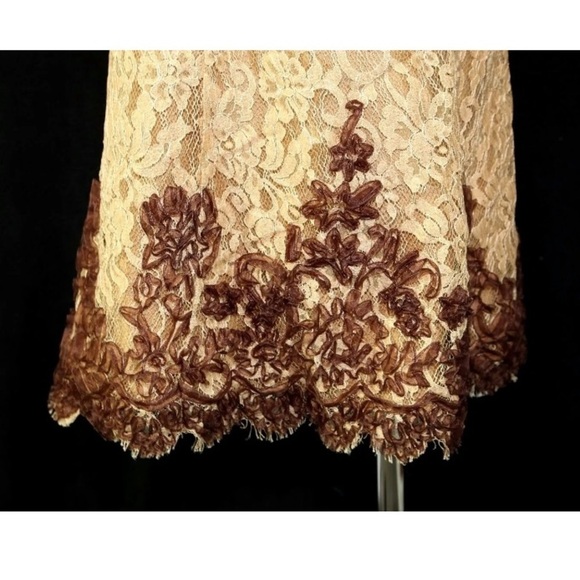 Badgley Mischka Gold Bronze Brown Lace Strapless Cocktail Dress Size 6 - Picture 5 of 14